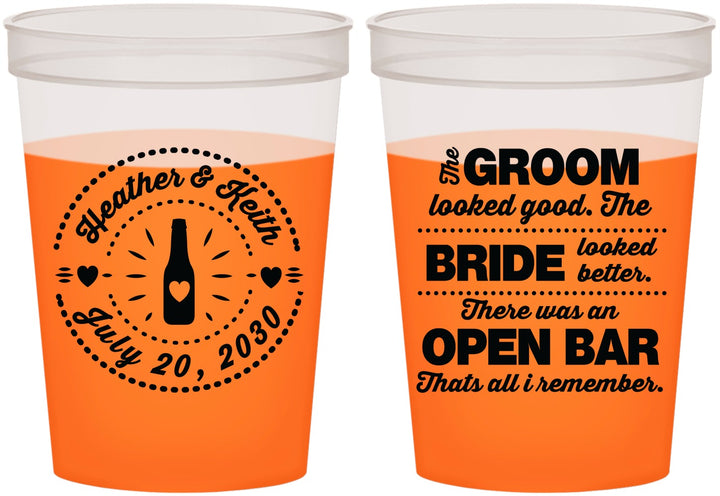 Custom Wedding 16 oz Color Changing Cups - Groom Bride Open Bar | 253