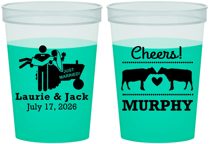 Custom Wedding 16 oz Color Changing Cups - Tractor Cows | 257