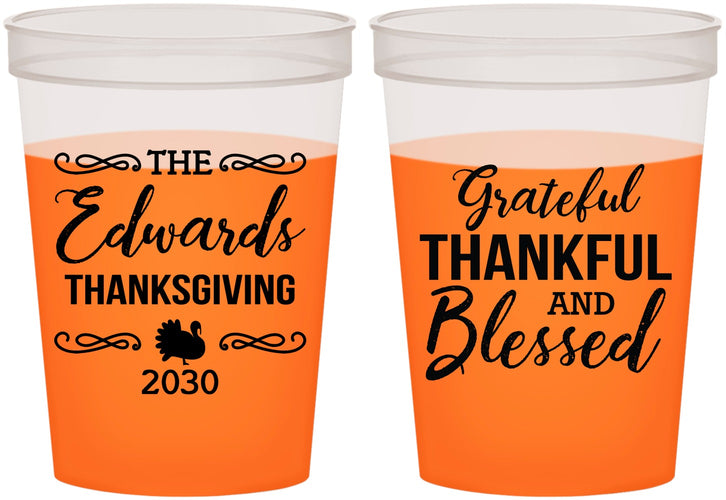 Custom Thanksgiving 16 oz Color Changing Cups - Grateful Blessed | 260030