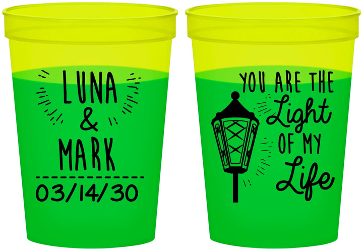 Custom Wedding 16 oz Color Changing Cups - You Are The Light Of My Life | 261