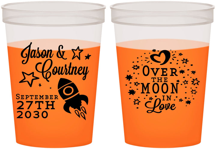 Custom Wedding 16 oz Color Changing Cups - Over The Moon In Love | 267