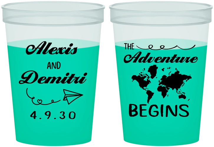 Custom Wedding 16 oz Color Changing Cups - The Adventure Begins | 276