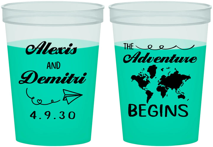 Custom Wedding 16 oz Color Changing Cups - The Adventure Begins | 276