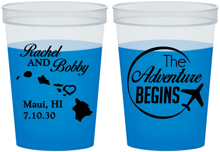 Custom Wedding 16 oz Color Changing Cups - The Adventure Begins | 278