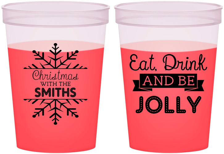 Custom Christmas 16 oz Color Changing Cups - Eat Drink Jolly | 280040