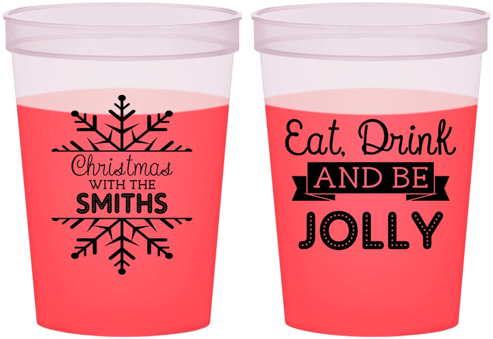 Custom Christmas 16 oz Color Changing Cups - Eat Drink Jolly | 280040