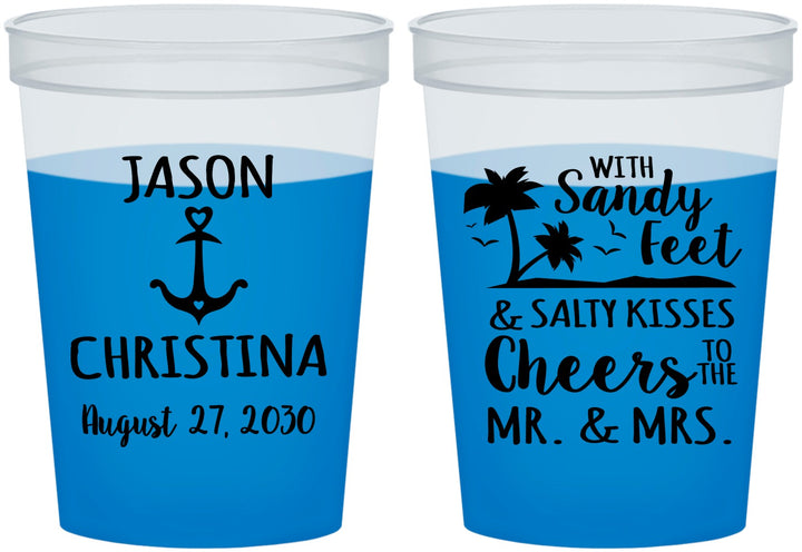 Custom Wedding 16 oz Color Changing Cups - Sandy Feet Salty Kisses | 290
