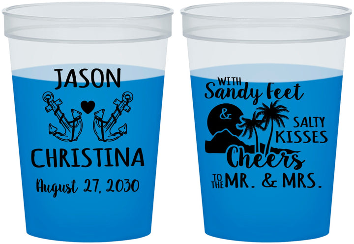 Custom Wedding 16 oz Color Changing Cups - Sandy Feet Salty Kisses | 291