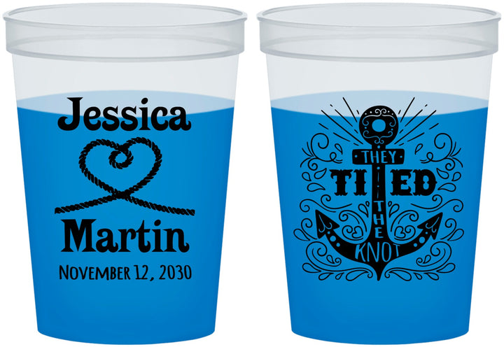 Custom Wedding 16 oz Color Changing Cups - They Tied The Knot Nautical | 293