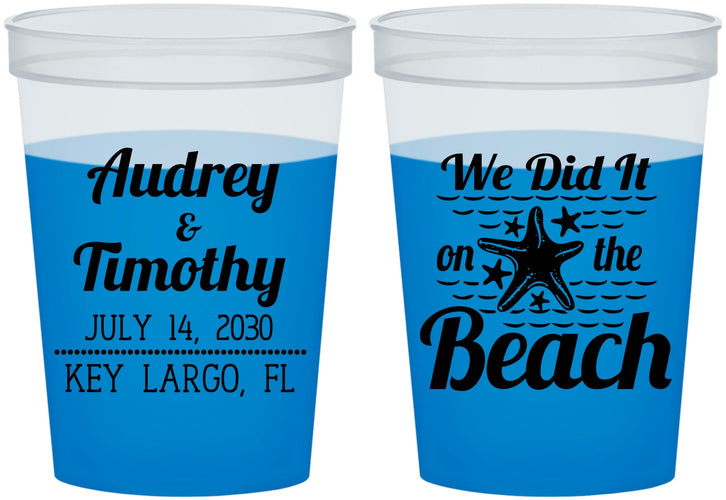 Custom Wedding 16 oz Color Changing Cups - We Did It On The Beach | 294
