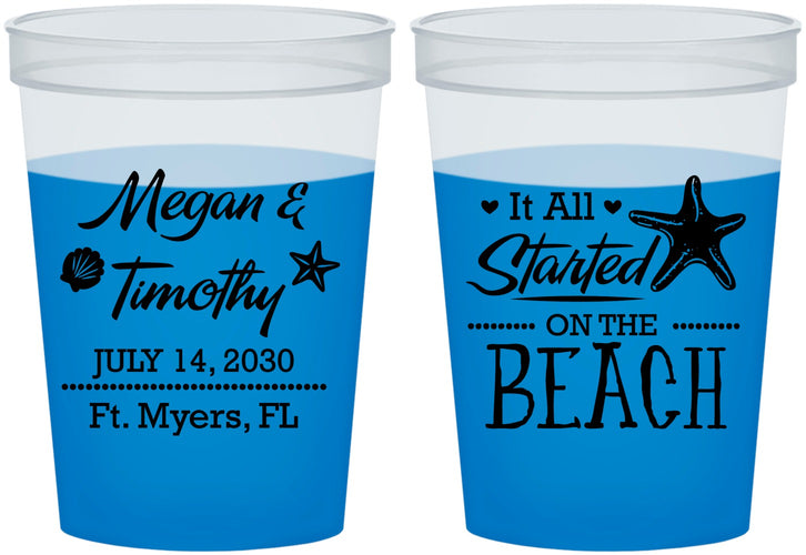Custom Wedding 16 oz Color Changing Cups - Started On The Beach | 295