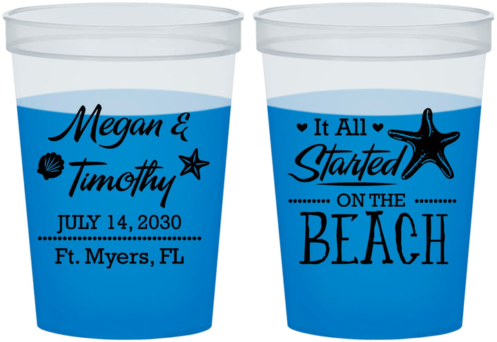 Custom Wedding 16 oz Color Changing Cups - Started On The Beach | 295