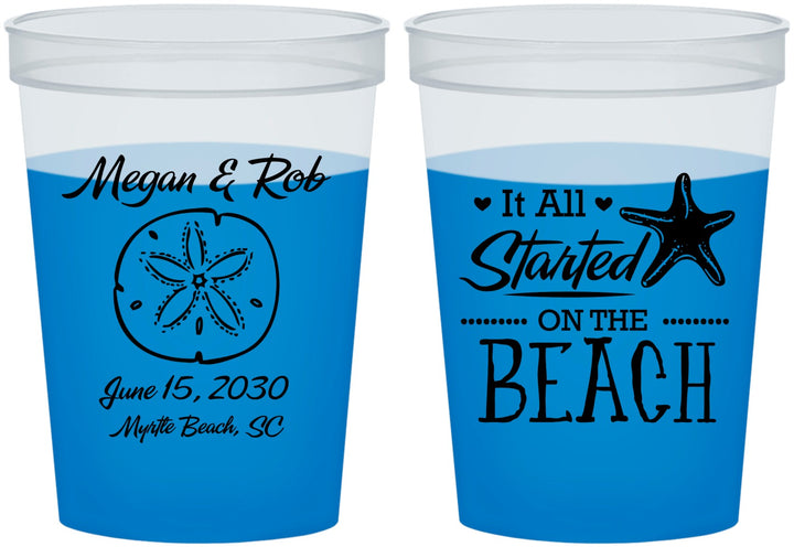 Custom Wedding 16 oz Color Changing Cups - Started On The Beach | 298