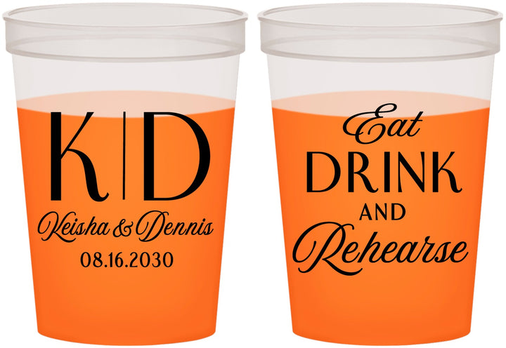 Custom Rehearsal Dinner 16 oz Color Changing Cups - Eat Drink Rehearse | 30000