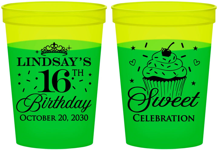 Custom 16th Birthday 16 oz Color Changing Cups - Cupcake | 300000