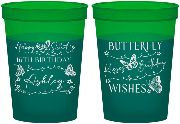 Custom 16th Birthday 16 oz Color Changing Cups - Butterfly Wishes | 300001