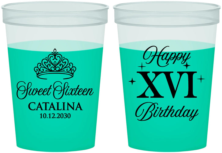 Custom 16th Birthday 16 oz Color Changing Cups - Tiara | 300002