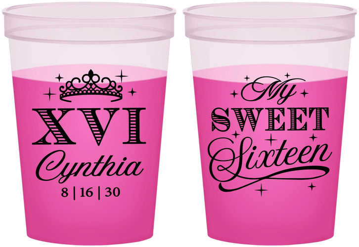 Custom 16th Birthday 16 oz Color Changing Cups - Tiara | 300003