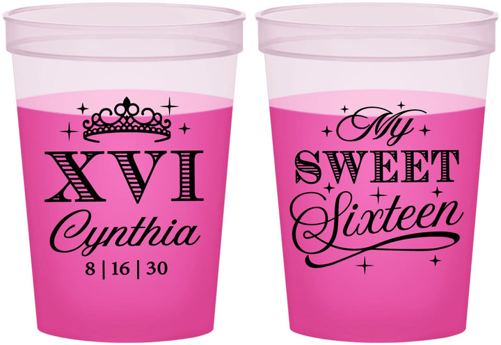 Custom 16th Birthday 16 oz Color Changing Cups - Tiara | 300003