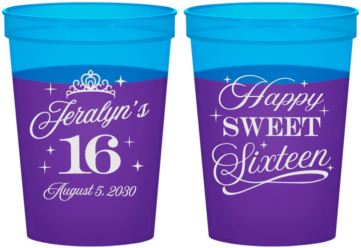Custom 16th Birthday 16 oz Color Changing Cups - Tiara | 300004