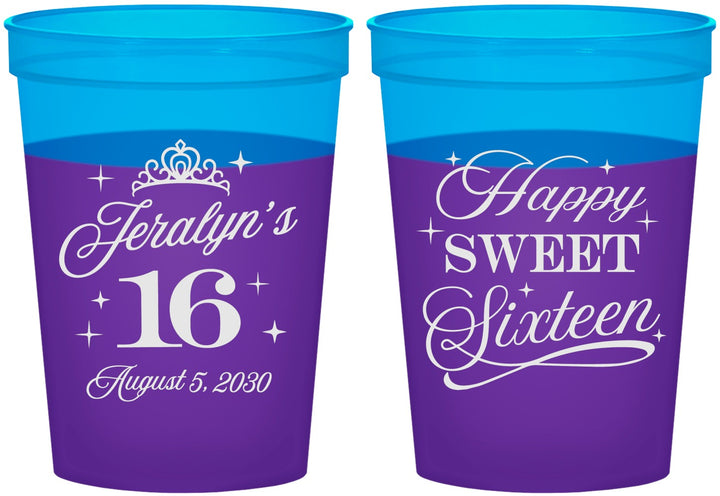 Custom 16th Birthday 16 oz Color Changing Cups - Tiara | 300004