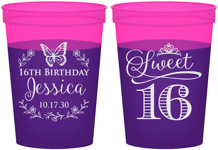 Custom 16th Birthday 16 oz Color Changing Cups - Butterfly | 300005