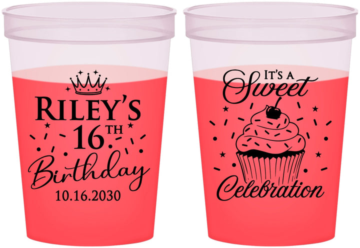 Custom 16th Birthday 16 oz Glow In The Dark Cups - Cupcake | 300006