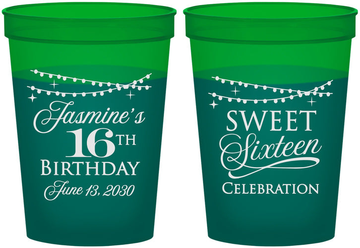 Custom 16th Birthday 16 oz Color Changing Cups - String Lights | 300009
