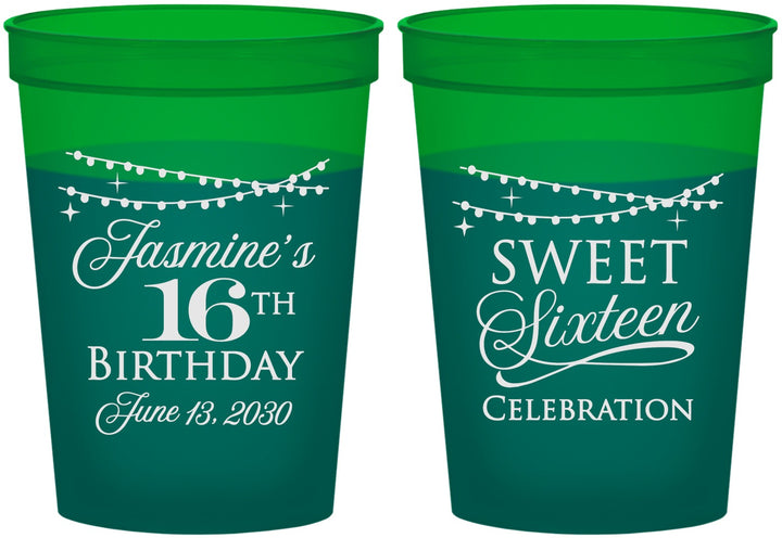 Custom 16th Birthday 16 oz Color Changing Cups - String Lights | 300009