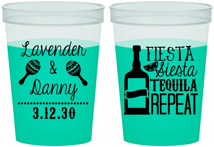Custom Wedding 16 oz Color Changing Cups - Fiesta Siesta Tequila Repeat | 306