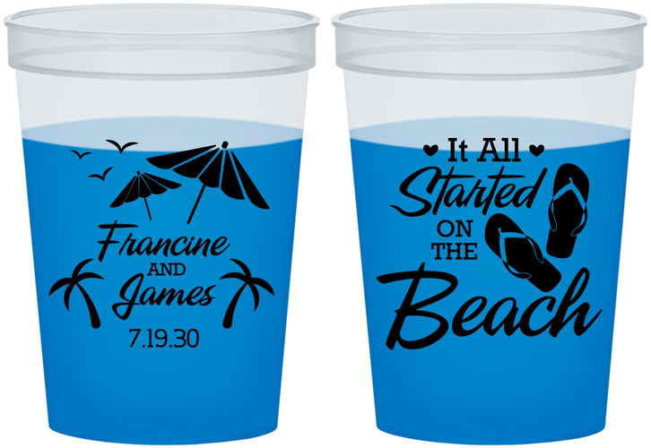 Custom Wedding 16 oz Color Changing Cups - Started On The Beach | 310