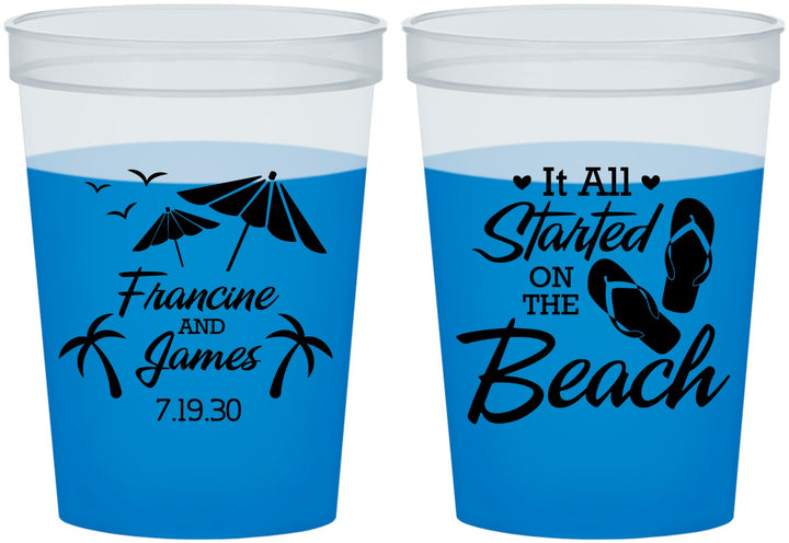 Custom Wedding 16 oz Color Changing Cups - Started On The Beach | 310
