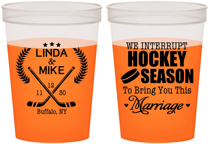 Custom Wedding 16 oz Color Changing Cups - We Interrupt Hockey | 312