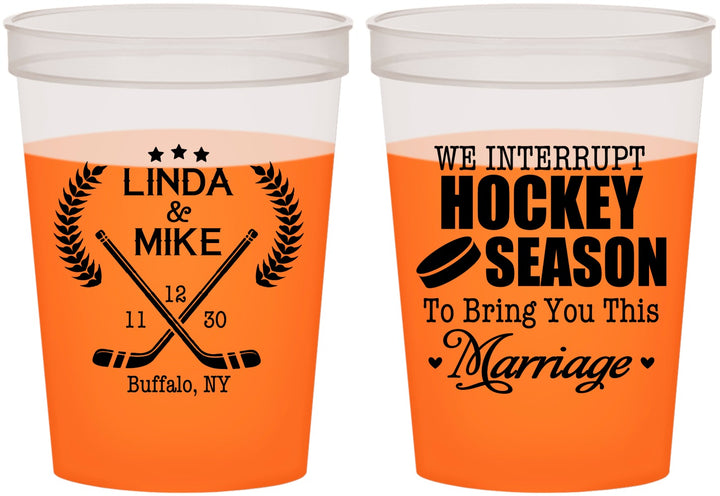 Custom Wedding 16 oz Color Changing Cups - We Interrupt Hockey | 312