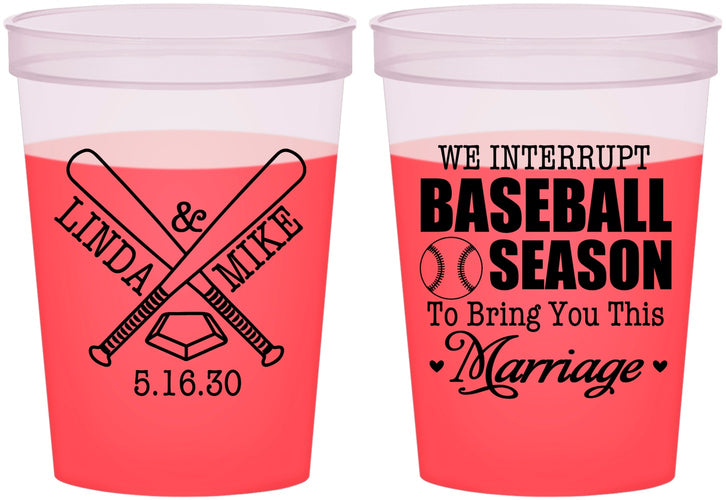 Custom Wedding 16 oz Color Changing Cups - We Interrupt Baseball | 313