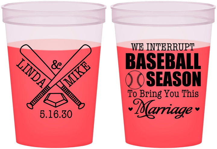 Custom Wedding 16 oz Color Changing Cups - We Interrupt Baseball | 313