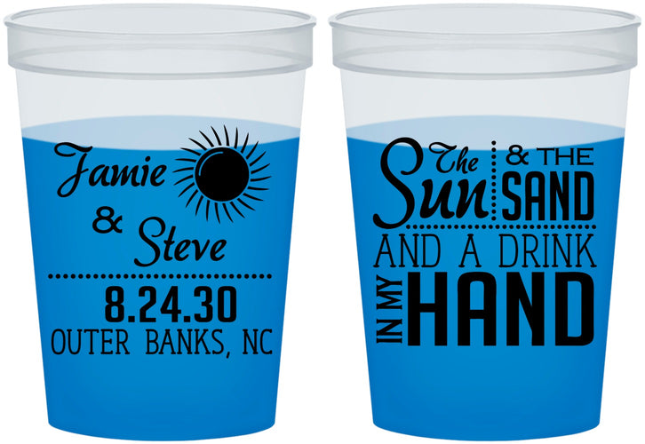 Custom Wedding 16 oz Color Changing Cups - Sun Sand Drink In My Hand | 319