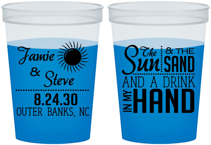 Custom Wedding 16 oz Color Changing Cups - Sun Sand Drink In My Hand | 319