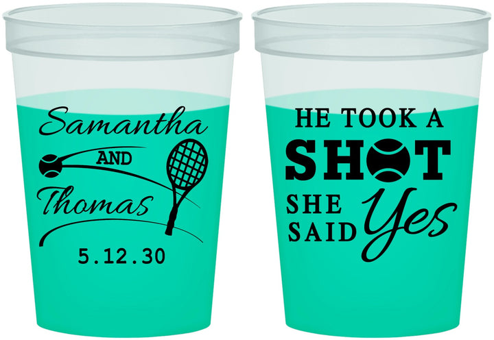 Custom Wedding 16 oz Color Changing Cups - Took A Shot Tennis | 321