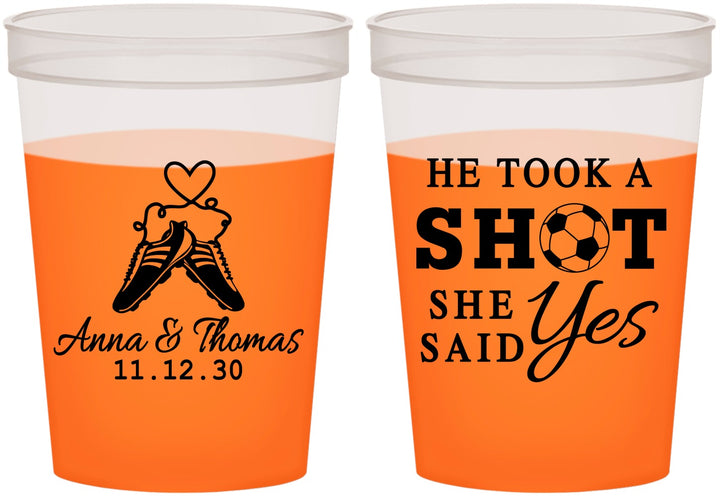 Custom Wedding 16 oz Color Changing Cups - Took A Shot Soccer | 322