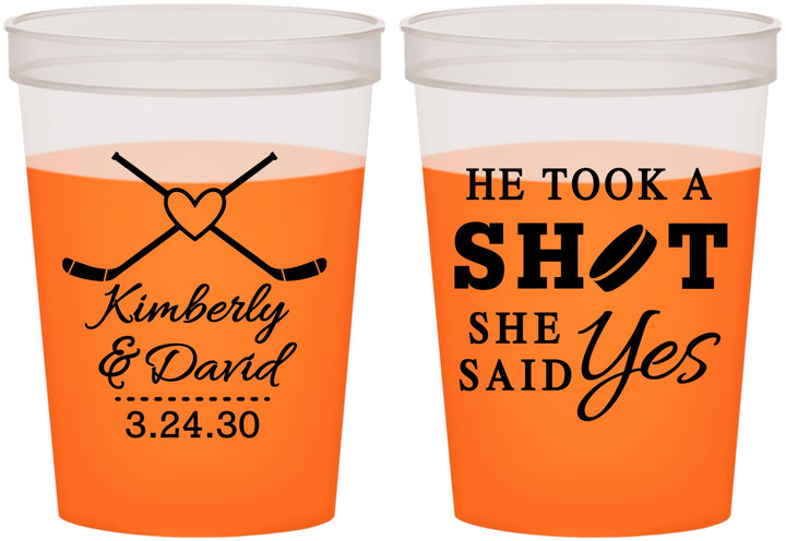 Custom Wedding 16 oz Color Changing Cups - Took A Shot Hockey | 323