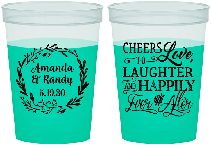 Custom Wedding 16 oz Color Changing Cups - Love Laughter Happily | 326