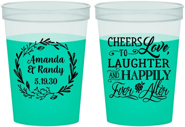 Custom Wedding 16 oz Color Changing Cups - Love Laughter Happily | 326