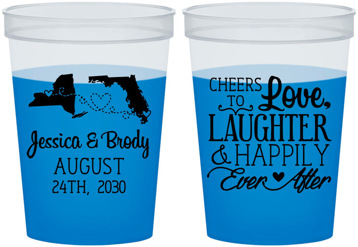 Custom Wedding 16 oz Color Changing Cups - Love Laughter Happily | 329