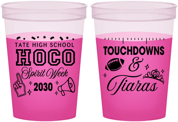 Custom Homecoming 16 oz Color Changing Cups - Touchdowns And Tiaras | 330010