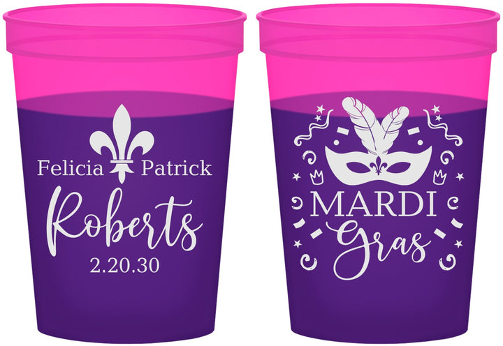 Custom Wedding 16 oz Color Changing Cups - Mardi Gras | 339