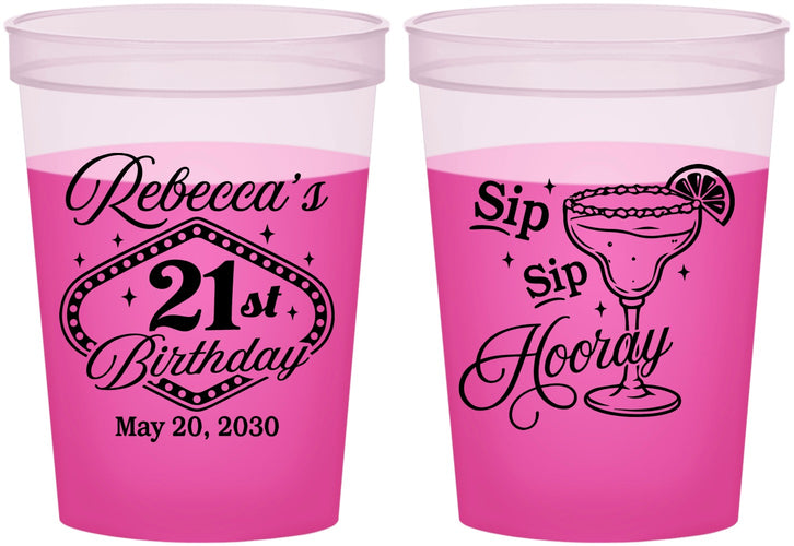 Custom 21st Birthday 16 oz Color Changing Cups - Sip Sip Hooray Vegas | 340006