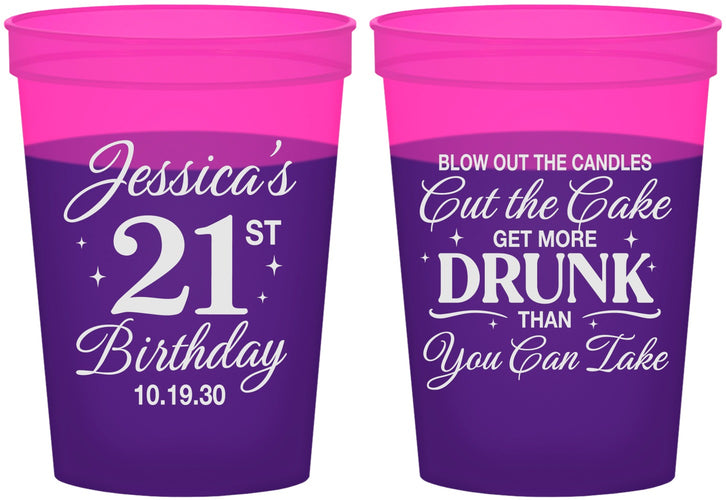 Custom 21st Birthday 16 oz Color Changing Cups - Candles Cake Drunk | 340010