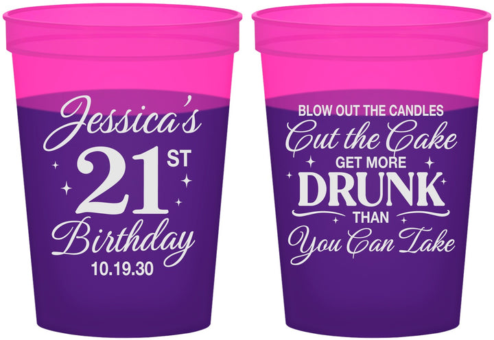 Custom 21st Birthday 16 oz Color Changing Cups - Candles Cake Drunk | 340010