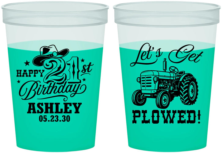 Custom 21st Birthday 16 oz Color Changing Cups - Lets Get Plowed | 340012